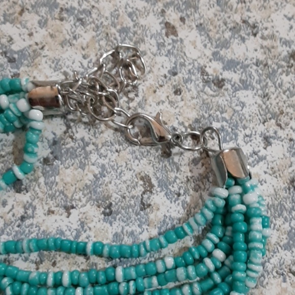 Necklace Earring Tiny Seed Bead Turquoise Color - Picture 2 of 5